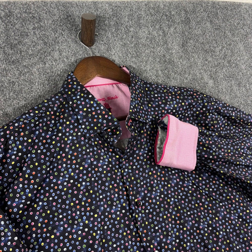 Visconti Black XL Multicolor Dot Print Cotton Long Sleeve Button‎ Down Shirt